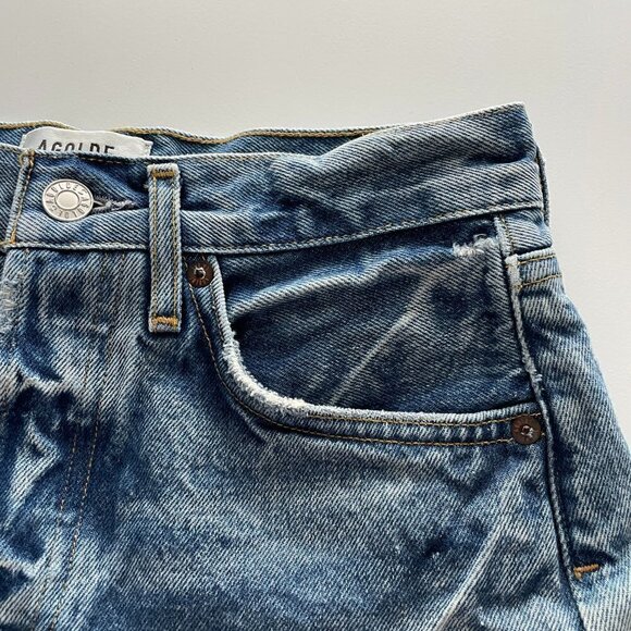 Agolde Raw Hem Denim Mid Rise Waist Button Fly Waist Parker Jean Shorts Blue 24 - Picture 4 of 8